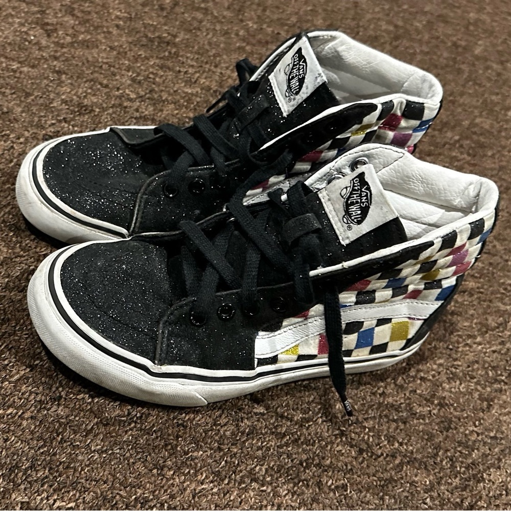 Vans Glitter Checkered High Top Skate Shoes Mid Top Men's 4 Women's 5.5 EUC